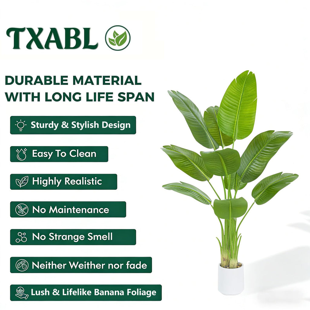 Artificial Bird of Paradise Plants,5FT Large Fake Plant with White Planter