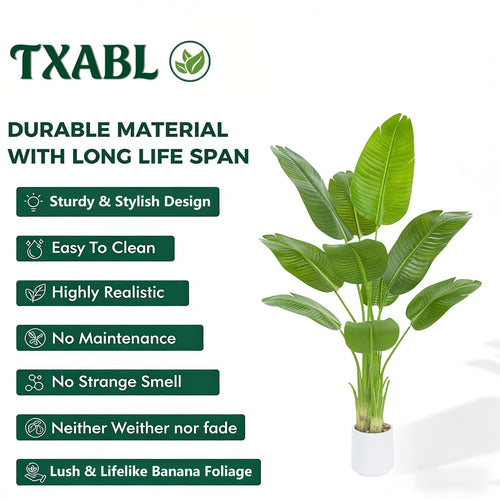 Artificial Bird of Paradise Plants,5FT Large Fake Plant with White Planter
