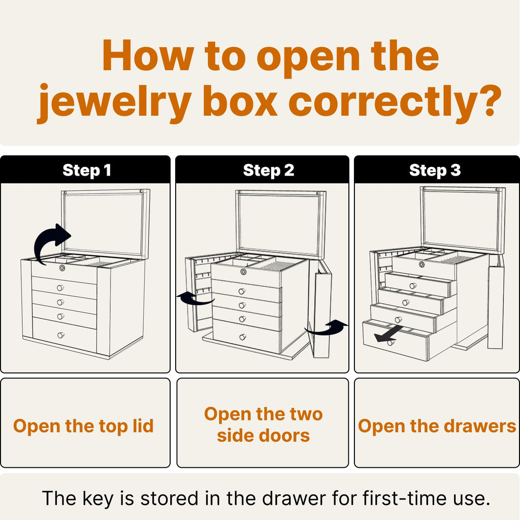 Walnut Jewellery Box with Mirror, 6-Layer Wooden Jewellery Organiser with Lock & Side Doors