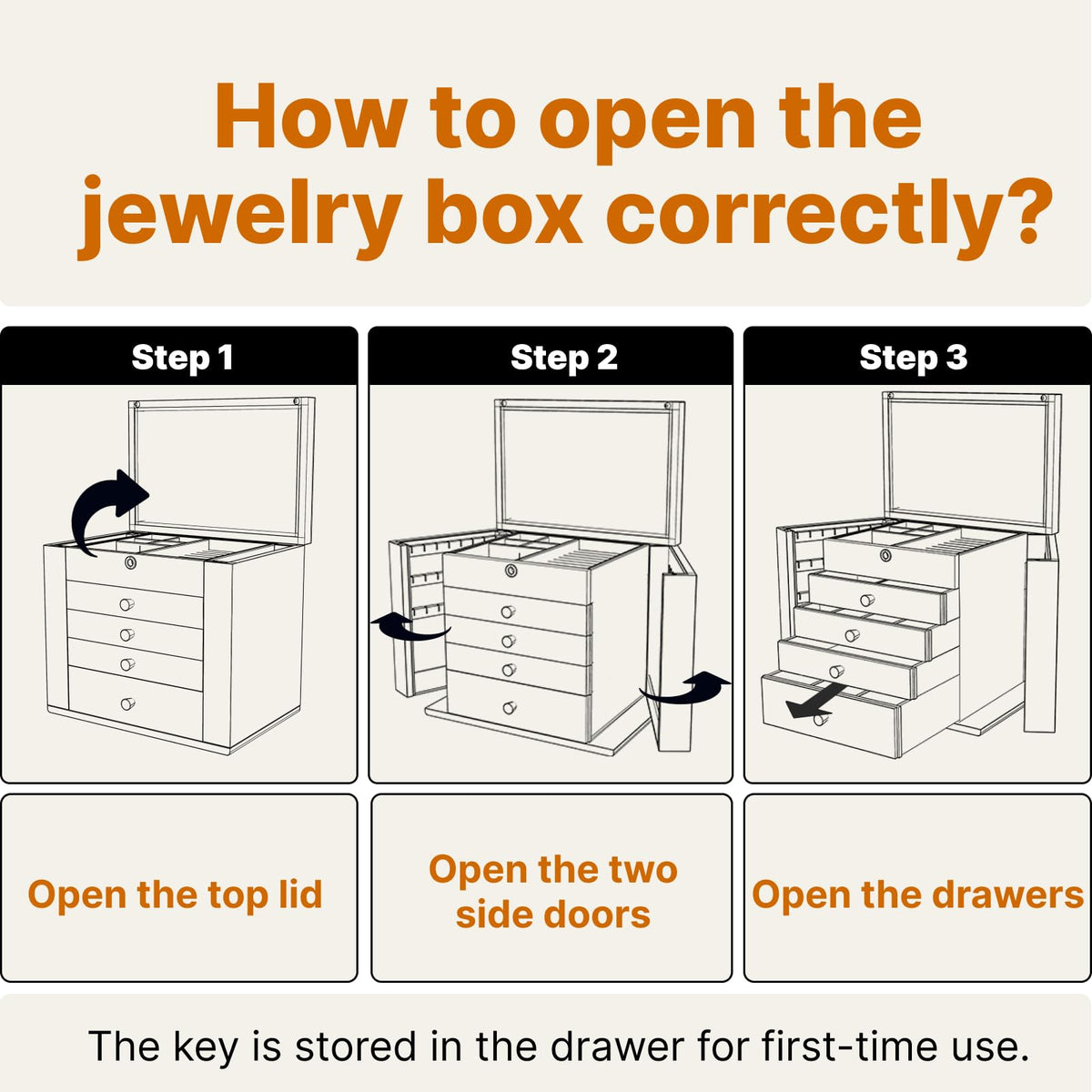 Walnut Jewellery Box with Mirror, 6-Layer Wooden Jewellery Organiser with Lock & Side Doors