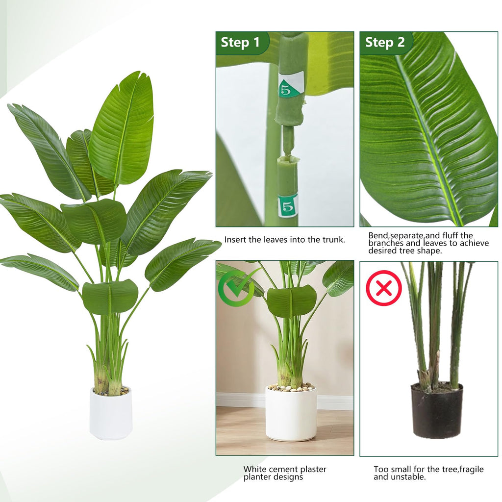 Artificial Bird of Paradise Plants,5FT Large Fake Plant with White Planter