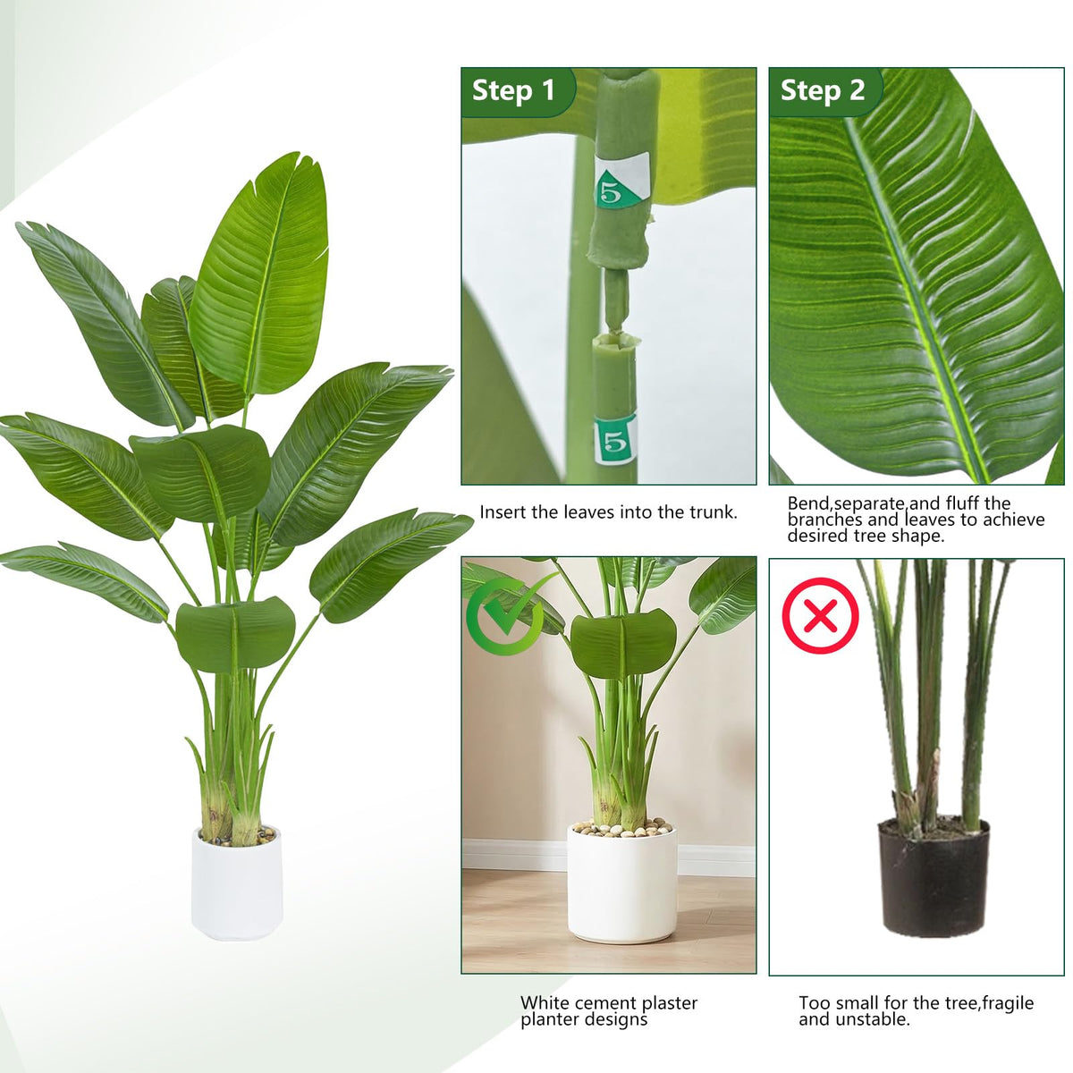 Artificial Bird of Paradise Plants,5FT Large Fake Plant with White Planter